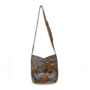 Vintage cross body purse hand painted leather bag by Allan Edward 80s 90s